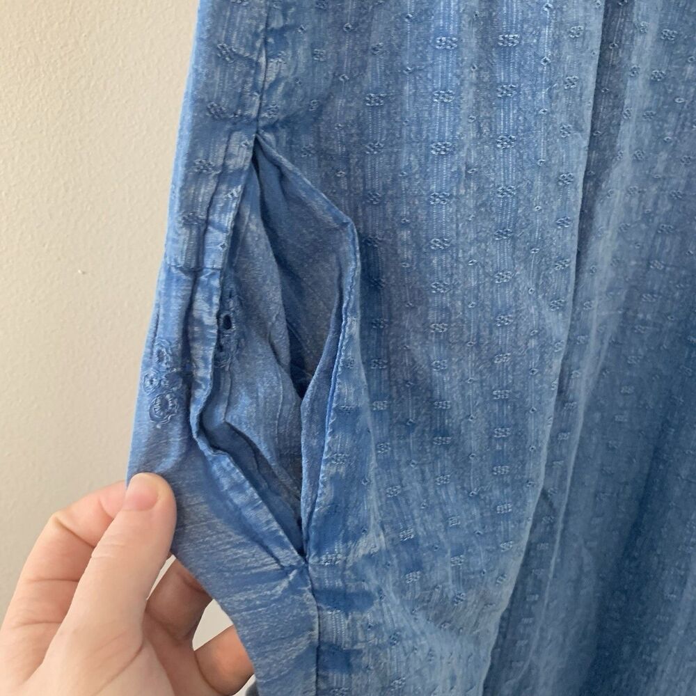 Tolani Chambray Maxi Dress Peasant Blouse Tassel Eyelet Detail - Large - Picture 10 of 16